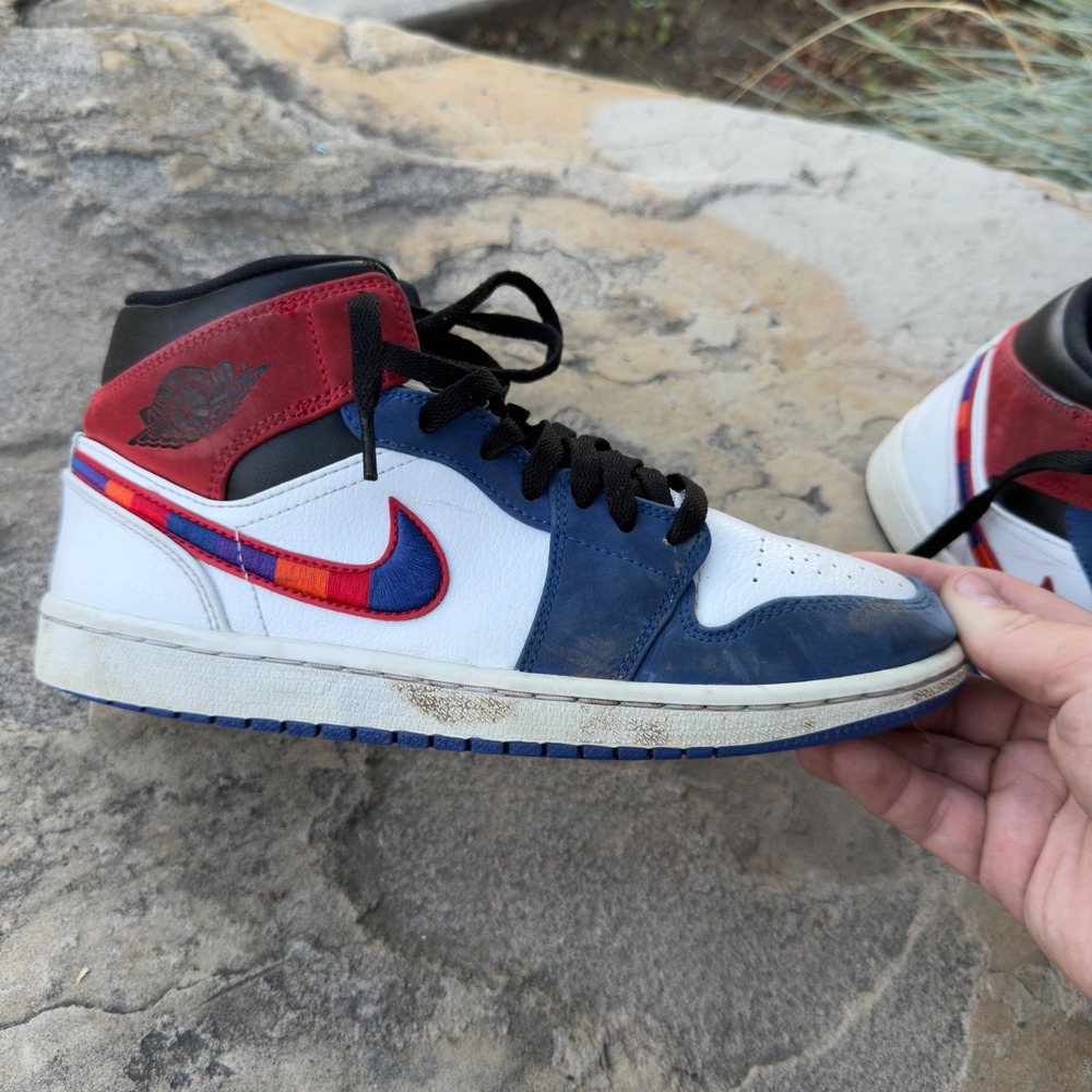 Nike Air Jordan 1 Mid SE Multi-Color Swoosh Men 7.5 Blue Red White 852542-146 - Picture 5 of 11
